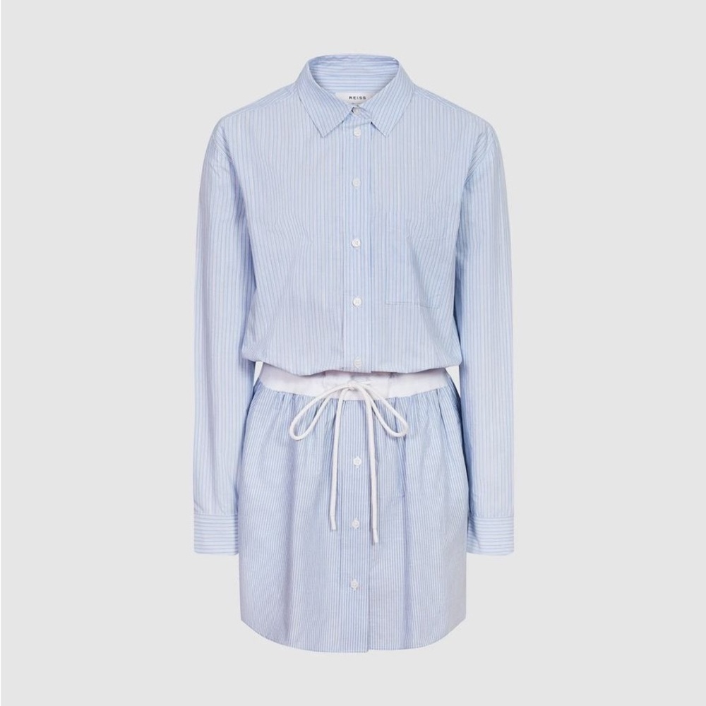 REISS US sz 10 Mia Striped Dress Blue White Waistband Long Sleeve Woven - Picture 12 of 13